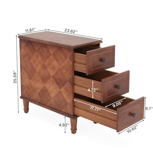Tribesigns Solid Wood End Table, Fully Assembled Narrow Side Table with Drawers, Pre-Assembled Nightstand Slim Bedside Table for Small Spaces, Living Room, Bedroom, Brown