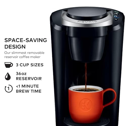 Keurig K-Compact Single-Serve K-Cup Pod Coffee Maker, with 3 Brew Sizes, Smart Start Feature, 36oz Removable Reservoir, Black