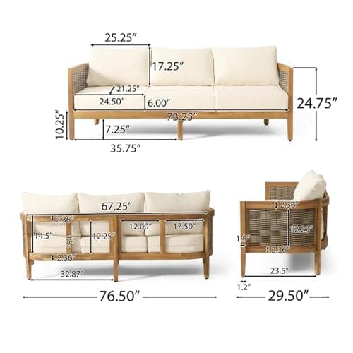 Merax 5-Piece Outdoor Acacia Wood Wicker Conversation Set with 3 Seater Sofa,Loveseat,2 Chairs and Coffetable for Backyard