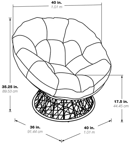 OSP Home Furnishings Wicker Papasan Chair with 360-Degree Swivel, White Frame with White Cushion