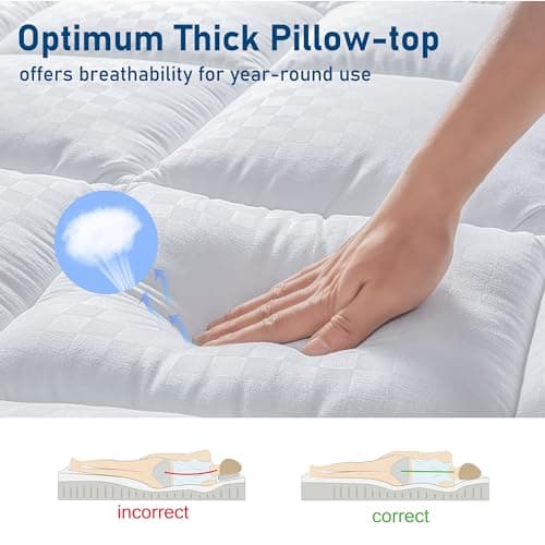 Full Mattress Topper Extra Thick Pillowtop Cooling Mattress Topper Plush Mattress Pad Cover Protector with 8-21 Inch Deep Pocket 3D Snow Down Alternative Fill White