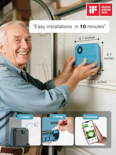 Smart Sprinklers Controller WiFi, Irrigation Controller Easy Use App Enabled, 4 Zone + 16 Plans, Save Water Auto Skin Rain, Freeze & Wind, 10 Minutes Install