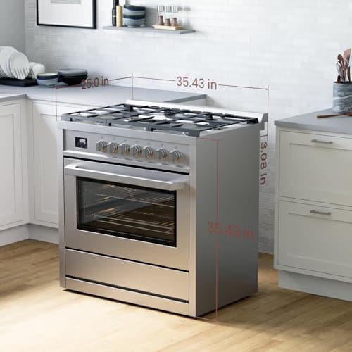 RRG361TS 36" Gas Range, 5 Sealed Burners, 4.3 cu. Ft. Capacity, Freestanding Slide-in Convection Oven, Easy Reach Racks, Clock and Timer, Stainless Steel