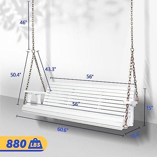 VINGLI Upgraded Patio Wooden Porch Swing for Courtyard & Garden, Heavy Duty 880 LBS Swing Chair Bench with Hanging Chains for Outdoors (5 FT, White)