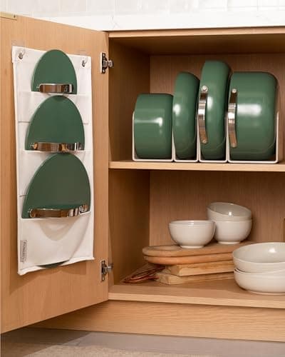 Caraway Deluxe Nonstick Ceramic Cookware Set (16 Piece) Pots, Frying Pans, Lids and Kitchen Storage - PFAS & PFOA Free - Oven Safe Ceramic Pan Set & Compatible with All Stovetops - Navy