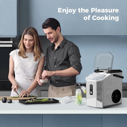 AGLUCKY Nugget Ice Maker Countertop, Portable Crushed Ice Maker Machine with Handle, 35lbs/24H, One-Click Operation, Self Cleaning Ice Machine for Home/Kitchen/Office(Stainless Steel)