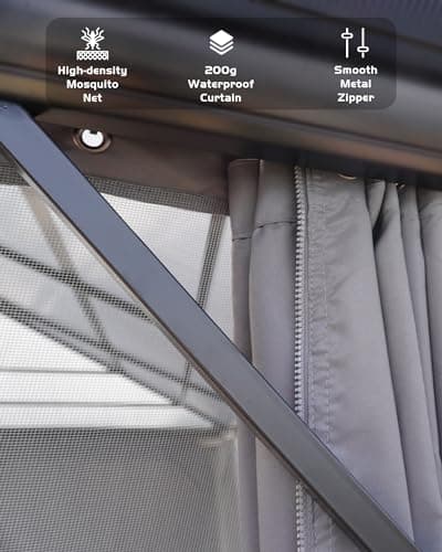 Hardtop Gazebo 10'x12' for All Weather, with Waterproof Double Metal Roof, Aluminum Alloy Frame, Net, and Curtain, Permanent Building for Patio, Deck, Backyard, Lawn, and Garden, Gray