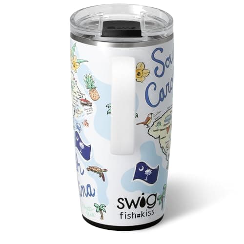 Swig Life 22oz Travel Mug, Insulated Tumbler with Handle and Lid, Travel Coffee Mug, Cup Holder Friendly, Stainless Steel 22 oz Tumbler, Reusable Insulated with Lid (South Carolina)