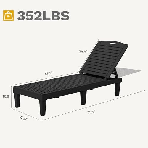 DWVO Outdoor Chaise Lounge, Pool Lounge Chair Set of 4 w/ 5-Level Backrest, Waterproof & Easy Assembly Patio Lounge Chair for Garden, Pool, and Beach (Black)