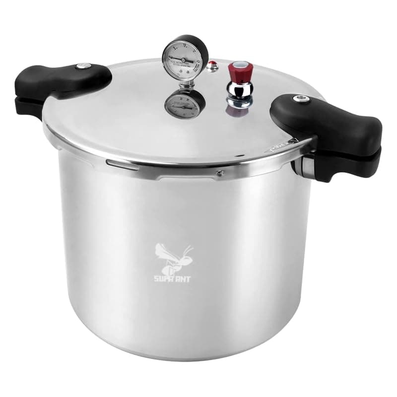 Supa Ant Pressure Canner 23 Qt with Canning Supplies Starter Kit - Canning Pressure Cooker with Gauge - Water Bath Canner Pot with Rack and Lid - Jar Lifter, XL Ladle, Jar Tongs, and Bubble Popper