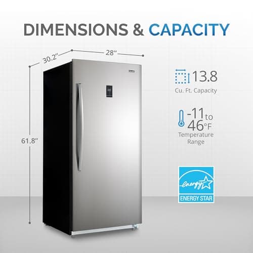 Newair 13.8 cu. ft. Upright Freezer, Fridge Freezer Convertible, Garage Ready Refrigerator, Frost Free Freezer with Door Alarm, Stand up Deep Freezer, Garage Freezer with LED Light