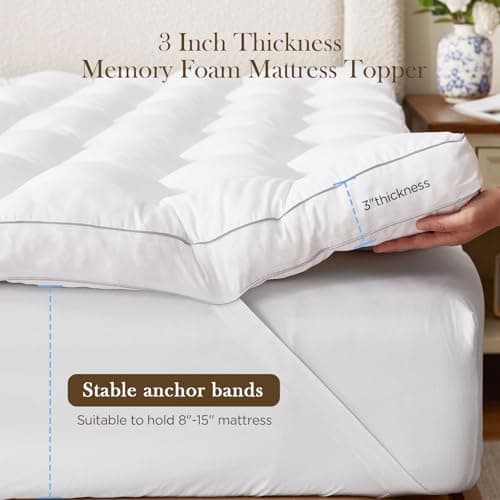 Decroom 3 Inch Memory Foam Mattress Topper Queen Size for Back Pain Relief, Thicked Down Alternative-Lined Mattress Pad，Filled with Breathable & Soft Memory Foam Pillow Top, 80x60x3 Inch