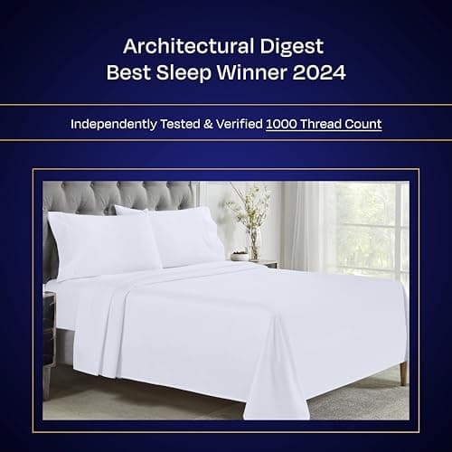 California Design Den 1000 Thread Count King Size Sheet Set - Winner Architectural Digest Best Sheet, Sateen, 100% Cotton Sheets with Deep Pockets, Softer Than Egyptian Cotton - White