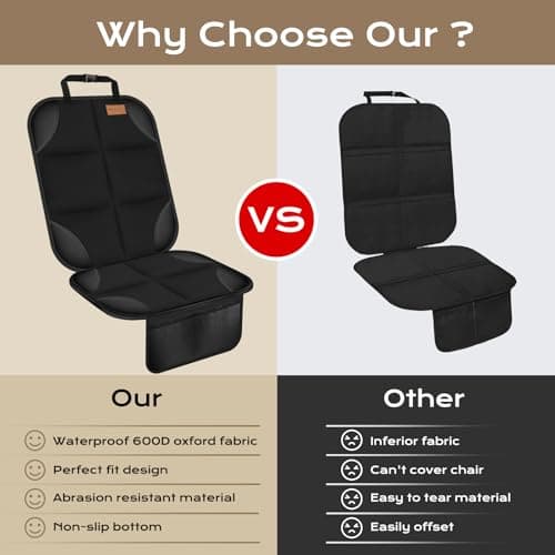 Car Seat Protector 2 Pack -1680D Fabric,with Thickest Padding car seat Cover,car seat Protector for Baby carseat,Non-Slip Backing, 2 Storage Pockets- Black