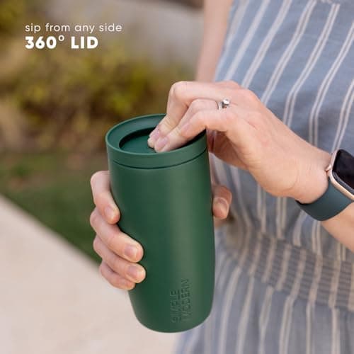Simple Modern Travel Coffee Mug Tumbler with 360° Lid | Ceramic-Lined Insulated Stainless Steel Cold Brew Iced Coffee Cup Thermos | Gifts for Women Her Him | Voyager Signature | 16oz | Cream Terrazzo