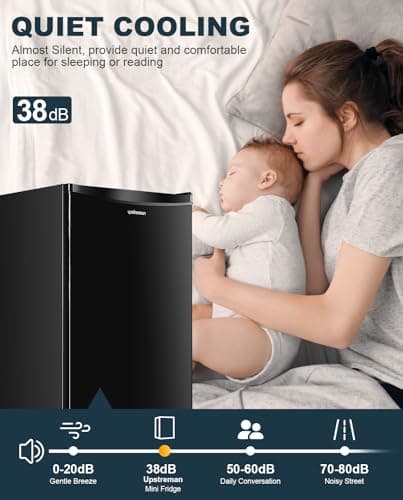 Upstreman 3.2 Cu.Ft Mini Fridge with Freezer, Single Door Mini Fridge, Dorm Fridge, Adjustable Thermostat, Mini Refrigerator for Bedroom, Office, Dorm, Black-BR321