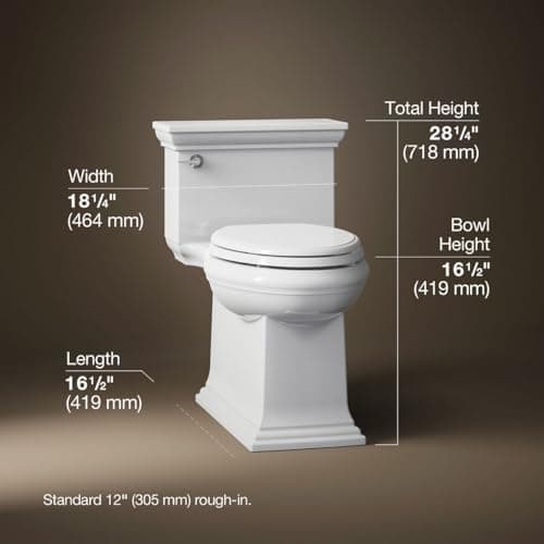 KOHLER K-6428-0 Memoirs Stately Comfort Height Skirted One-Piece Compact Elongated 1.28 GPF Toilet with AquaPiston Flush Technology and Left-Hand Trip Lever, White
