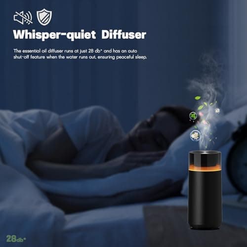 HODEMI Car Diffuser with Auto Start-Stop,Portable Humidifier with Memory Function,Battery-Powered Essential Oil Diffuser with 8-Color Ambient Ligh for Car,Home,Office,and Travel (Black)