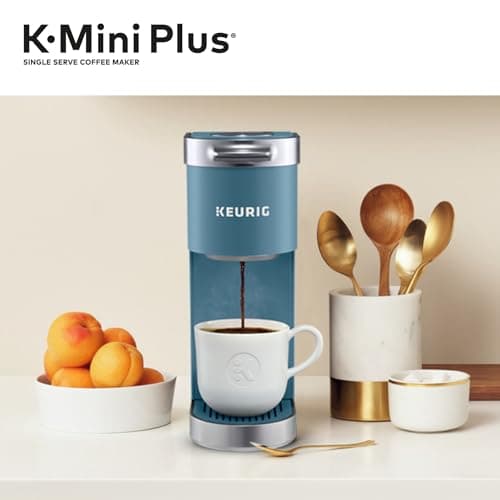 Keurig K-Mini Plus Single Serve K-Cup Pod Coffee Maker, with 6 to 12oz Brew Size, Stores up to 9 K-Cup Pods, Travel Mug Friendly, Evening Teal