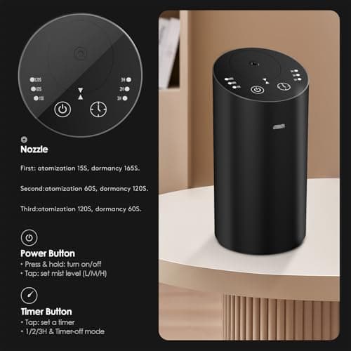 Waterless Car Diffuser, Waterless Diffusers for Essential Oils with Timer & No Leakage Tech, Super Quiet Cordless Aromatherapy Essential Oil Diffuser Battery Operated for Car, Room, Office