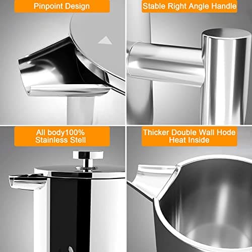 French Press Coffee Maker, Double Insulated 304 Stainless Steel Coffee Tea Maker 4 Level Filtration System, No Coffee Grounds, Rust-Free, Dishwasher Safe, 1000ml