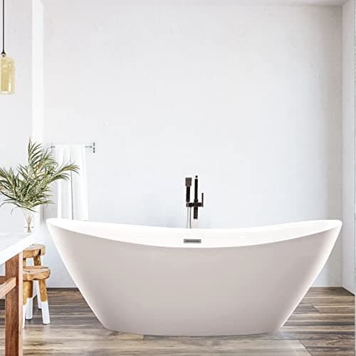 Vanity Art 71" X 33" Freestanding Bathtub | Home Improvement Bathtubs with Contemporary Design for Soaking and Bathing, Overflow and Pop-up Drain with UPC Certified, Acrylic, VA6807-PC