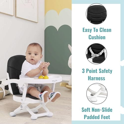 Dream On Me Munch N Go Booster Seat for Dining Table, Lightweight Compact Fold Travel Booster Seat, 3-in-1 Convertible, Four Level Height Adjustment and Easy Tray Removal