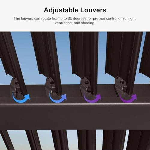 PURPLE LEAF 10' x 14' Louvered Pergola Outdoor Adjustable Louvre Shade Modern Patio Aluminum Pergola with Retractable Roof for Deck Backyard Garden Hardtop Gazebo