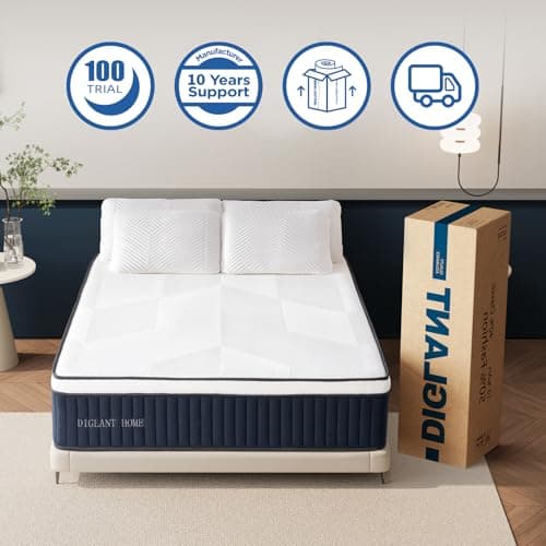 Queen Mattress, DIGLANT 14Inch Euro Top Memory Foam Hybrid Mattress, Medium Plush Feel Pocket Springs Queen Size Mattress for Pressure Relief, Edge Support Mattress in Box, CertiPUR-US, 60"*80"
