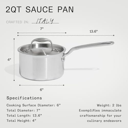 Made In Cookware - 7-Piece Ceramic Non Stick Pot and Pan Set (Stainless Handle) - 5-Ply Stainless Clad - Professional Cookware - Crafted in Italy - Induction Compatible