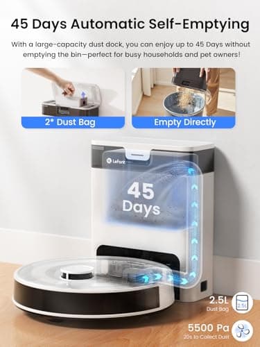Lefant LiDAR Robot Vacuum and Mop, 45-Day Self-Emptying, 190° PSD Obstacle Avoidance, Customized Cleaning, Multi-Floor Mapping, 5500Pa Strong Suction, 140 Min Runtime, WiFi/Alexa/APP, M2 Pro
