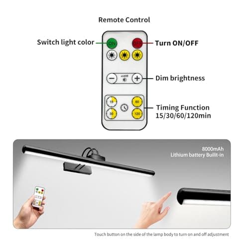 26" Wireless Picture Lights, Rechargeable Battery Art Display Light with Remote Control, Dimmable/Timer Off Dartboard Light, 3 Lighting Modes Full Metal Painting Display Lights (Nickel-1 Pack)