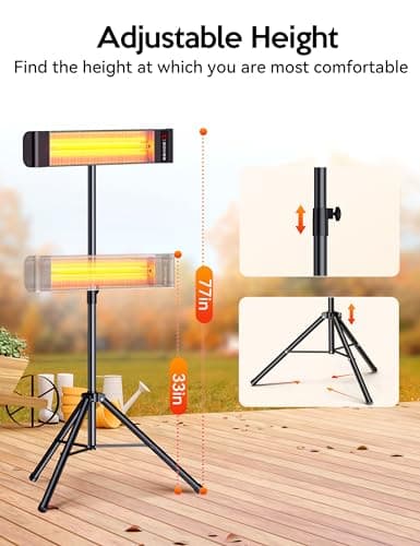 VAGKRI Outdoor Heaters, Electric Infrared Patio Heater with Remote and 12H Timer, IP65 Waterproof, 3 Heat Levels, Wall Mount or Tripod Stand for Home, Office, Patio, Garage