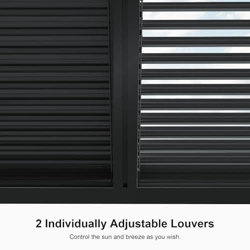 PURPLE LEAF Louvered Pergola 94AS 12' x 16' Outdoor Aluminum Pergola with Adjustable Roof for Deck Backyard Garden Grey Hardtop Gazebo