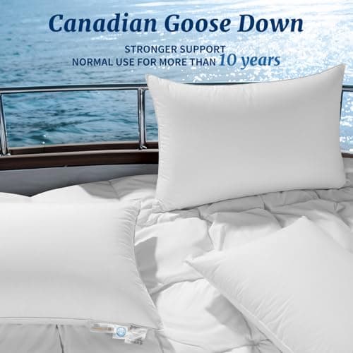 Canadian Luxury Goose Down Pillow Standard Size, 750 Fill Power, 100% Cotton with Teflon Shell- Ultra Comfort Sleep Pillows - Bed Pillows for Back, Stomach(White,Standard(Pack of 1))