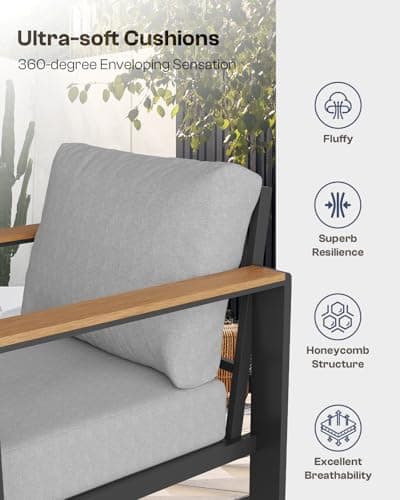 Aluminum Outdoor Patio Furniture Set with Coffee Table, 4 Piece Patio Conversation Sets with Washable Thick Cushions, Patio Sectional Furniture Set for Porch, Balcony, Deck, Gray