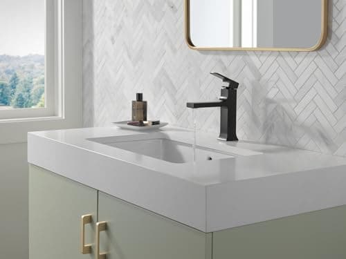 Delta Faucet Velum Single Hole Bathroom Faucet, Black Bathroom Sink Faucet, Single Handle Bathroom Faucet, Bath Faucet, Pop-Up Drain Assembly, Matte Black 537-BLMPU-DST