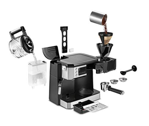 De’Longhi All-in-One Coffee and Espresso Maker Combo with Grinder, Milk Frother, Auto Timer & Dual Heating System – Espresso Machine & Drip Coffee Brewer – All-in-One Stainless Steel Barista Machine