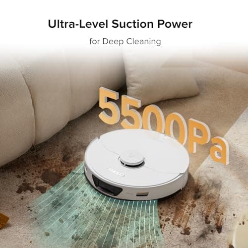 roborock S7 Max Ultra Robot Vacuum and Mop Combo, Auto Mop Drying and Washing, Self-Emptying and Refilling, 5500Pa Suction, Reactive Tech Obstacle Avoidance, White (RockDock Ultra Series)