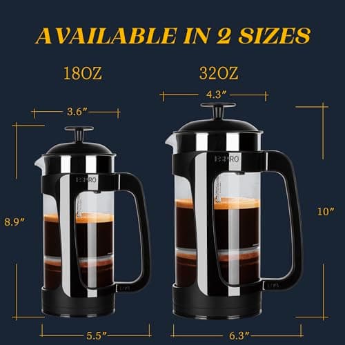 ESPRO - P3 French Press Coffee Maker – Patented Double Microfilter for Sludge and Grit Free Coffee, Black, 32 oz