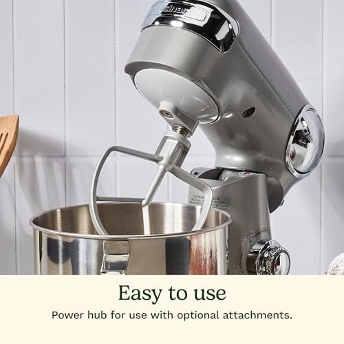 Cuisinart Stand Mixer, 12 Speeds, 5.5-Quart Mixing Bowl, Chef's Whisk, Flat Mixing Paddle, Dough Hook, and Splash Guard with Pour Spout, Silver Lining, SM-50BC, Silver Lining