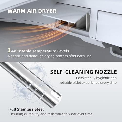 Electric Bidet Toilet Seat, Heated Toilet Seat Elongated with Instant Warm Water & Dryer, Feminine & Front Rear Wash, Wireless Remote, Self-Clean Nozzle, Slow Close Lid, Upgraded Silent ECO Child Mode