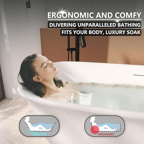 59" Acrylic Freestanding Bathtub, Soaking Tub for Bathroom, Stand Alone Tub, cUPC Certified, Integrated Overflow and Drain, Gloss White