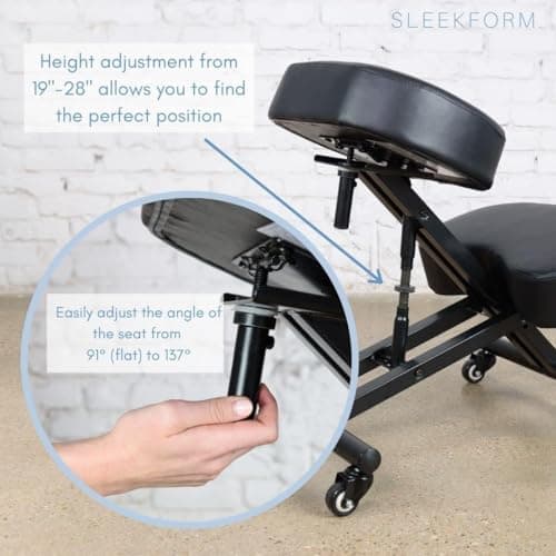 Sleekform Ergonomic Kneeling Chair - Adjustable Seat Angle and Height - Ergonomic Posture Kneeling Stool Chairs for Office and Home - Thick Comfortable Cushions, Wheels