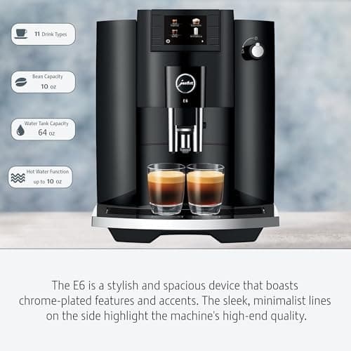 Jura 15622 E6 Automatic, Cost-Efficient Espresso Machine with Easy Cappuccino Function (Piano Black) Bundle with Milk Container, Cleaning Tablets, Filter Cartridge, and Milk System Cleaner (5 Items)