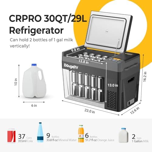 BougeRV 12 Volt Refrigerator, CRPRO 30 Quart 12V Car Fridge, Portable Freezer (-8℉~50℉), Compressor Electric Cooler with 12V/24 DC, 110-240 AC for Outdoor Camping Overlanding Truck RV SUV Van