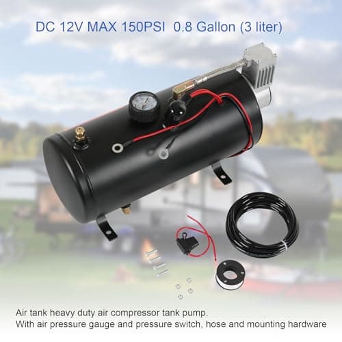 DC 12V MAX 150PSI Air Compressor Tank Pump with 3 Liter Tank 0.8 Gallon Portable Air Compressor Pump for Train Truck Pickup Motorhome Horns On Board 3L Train Inflator