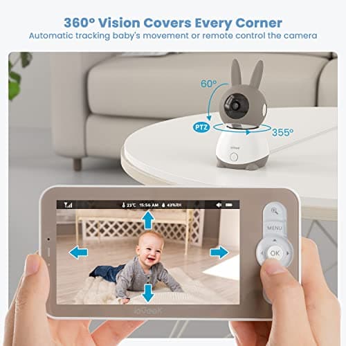 ieGeek Baby Monitor with 2K HD Resolution, Pan-Tilt-Zoom Video Baby Monitor Camera, 5'' LCD Screen & App Control, Night Vision, Cry and Motion Detection, Temp & Humidity Sensor, Two Way Audio, VOX