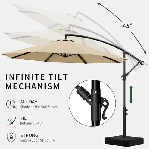 10ft Patio Umbrella with Base Included, Outdoor Offset Cantilever Umbrella w/Upgraded Yarn-dyed Fabric Shade, Sturdy 8 Rids, Easy Tilt Adjustment, for Pool Deck Porch Backyard Garden,Beige