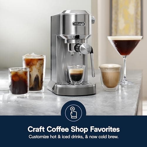 De'Longhi Dedica Duo Compact Espresso Machine - Stainless Steel Coffee Maker with Milk Frother Wand- for Espresso, Cold Brew, Hot & Iced Coffee, Cappuccinos, Lattes & Home Barista Brewing